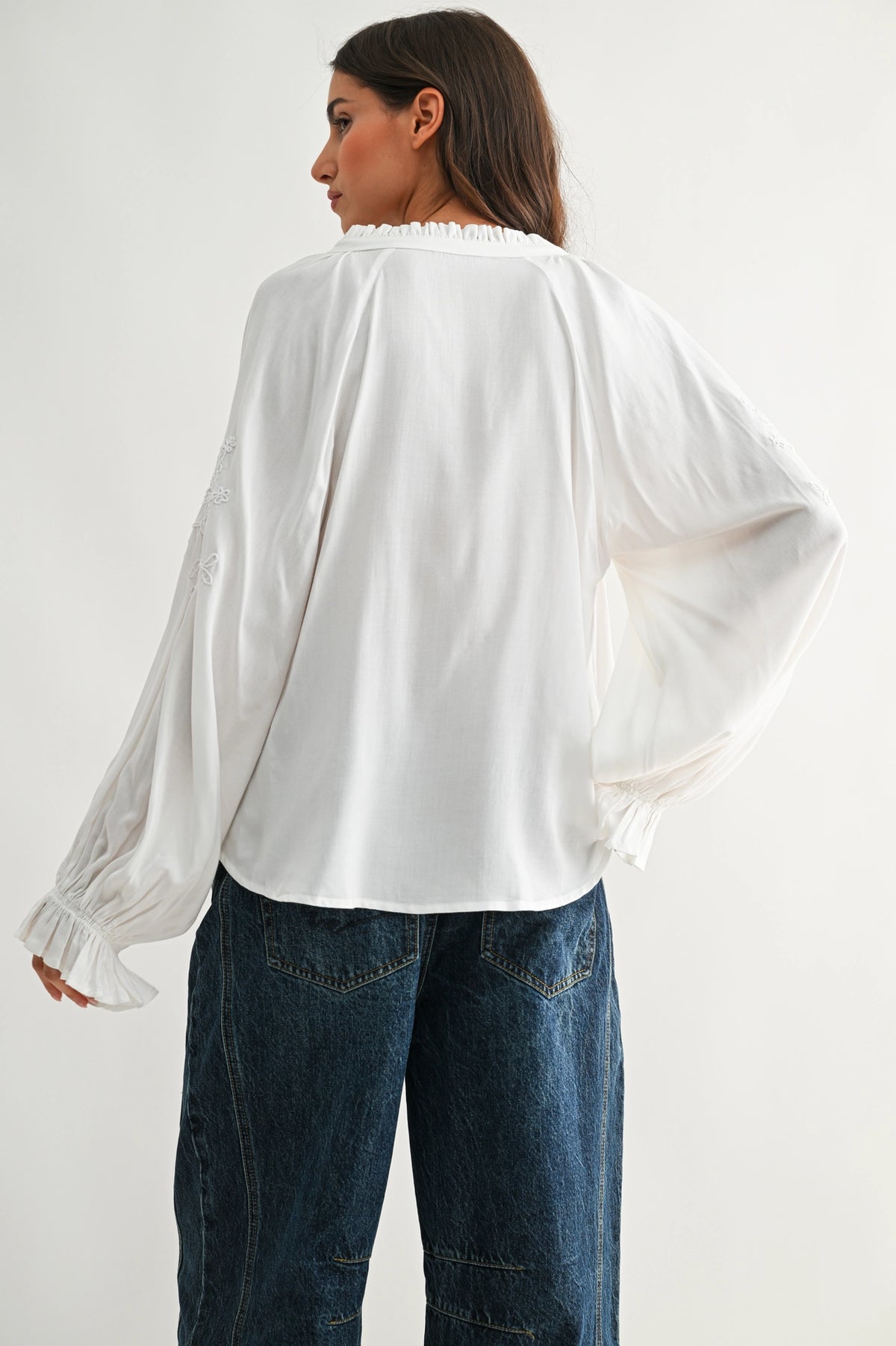 Boho-Chic Embroidered White Peasant Blouse