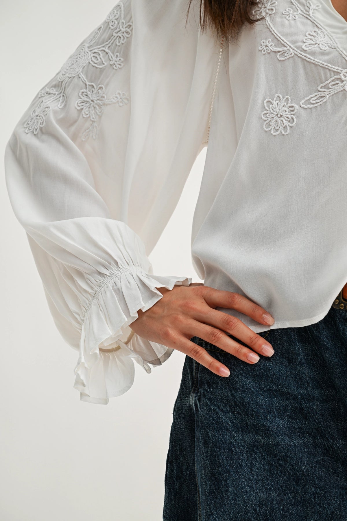 Boho-Chic Embroidered White Peasant Blouse