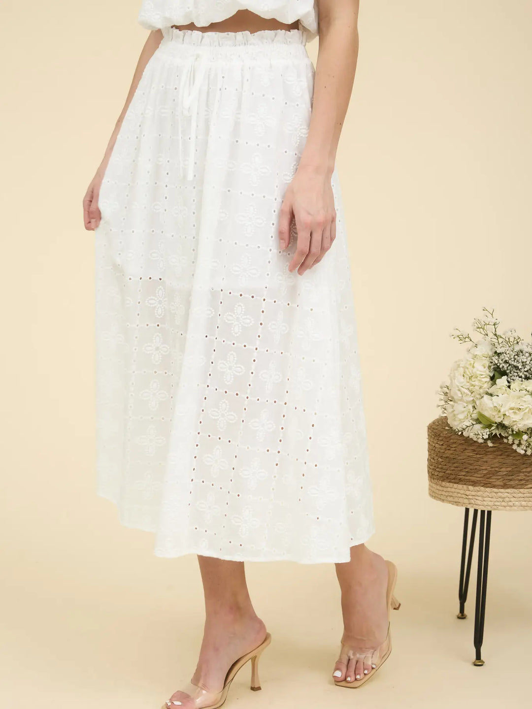 Embroidery Detail Midi Skirt
