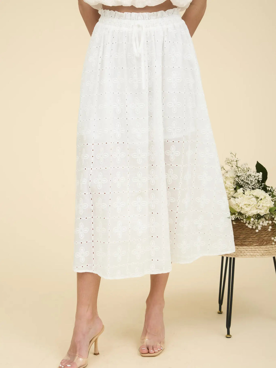 Embroidery Detail Midi Skirt