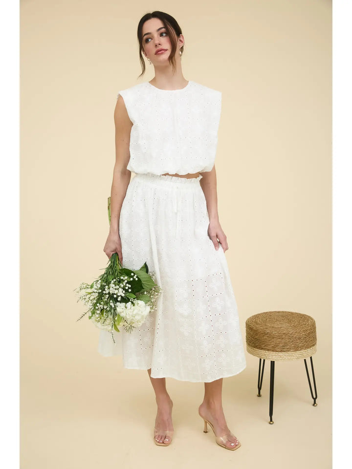 Embroidery Detail Midi Skirt