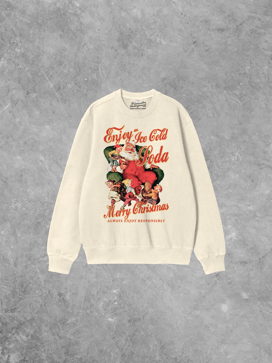Underground Original Design: Enjoy a Soda, Santa Boxy Cotton 90's Sweatshirt