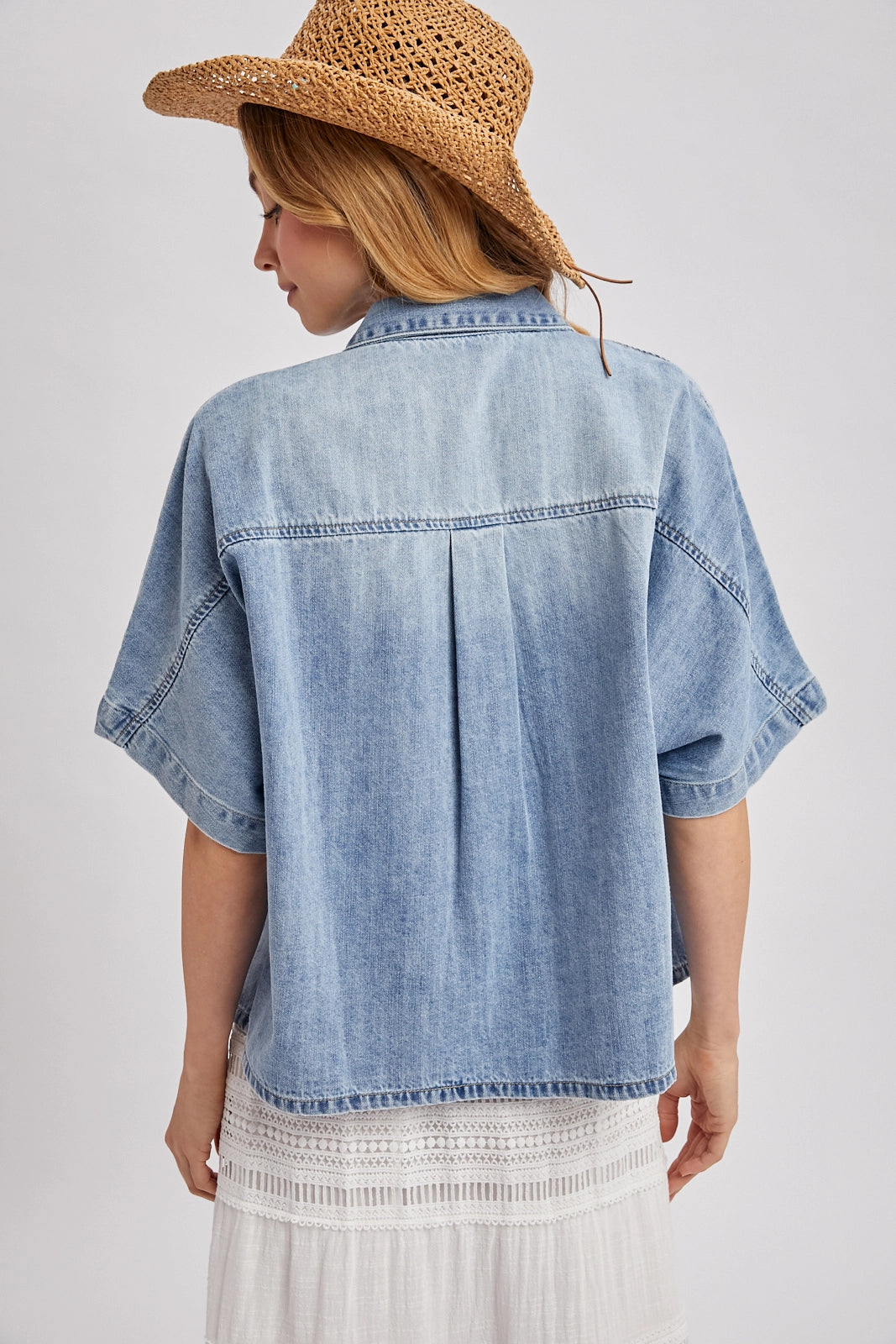Denim Short Sleeve Boxy Button Down