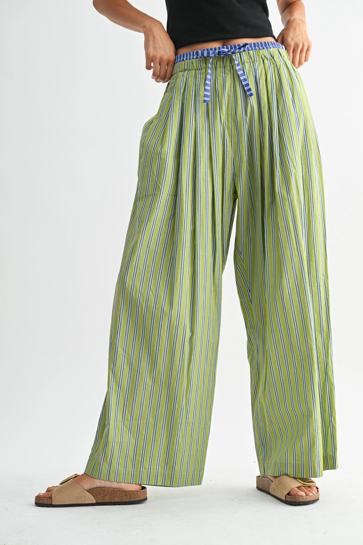 Striped Wide Leg Cotton Trousers