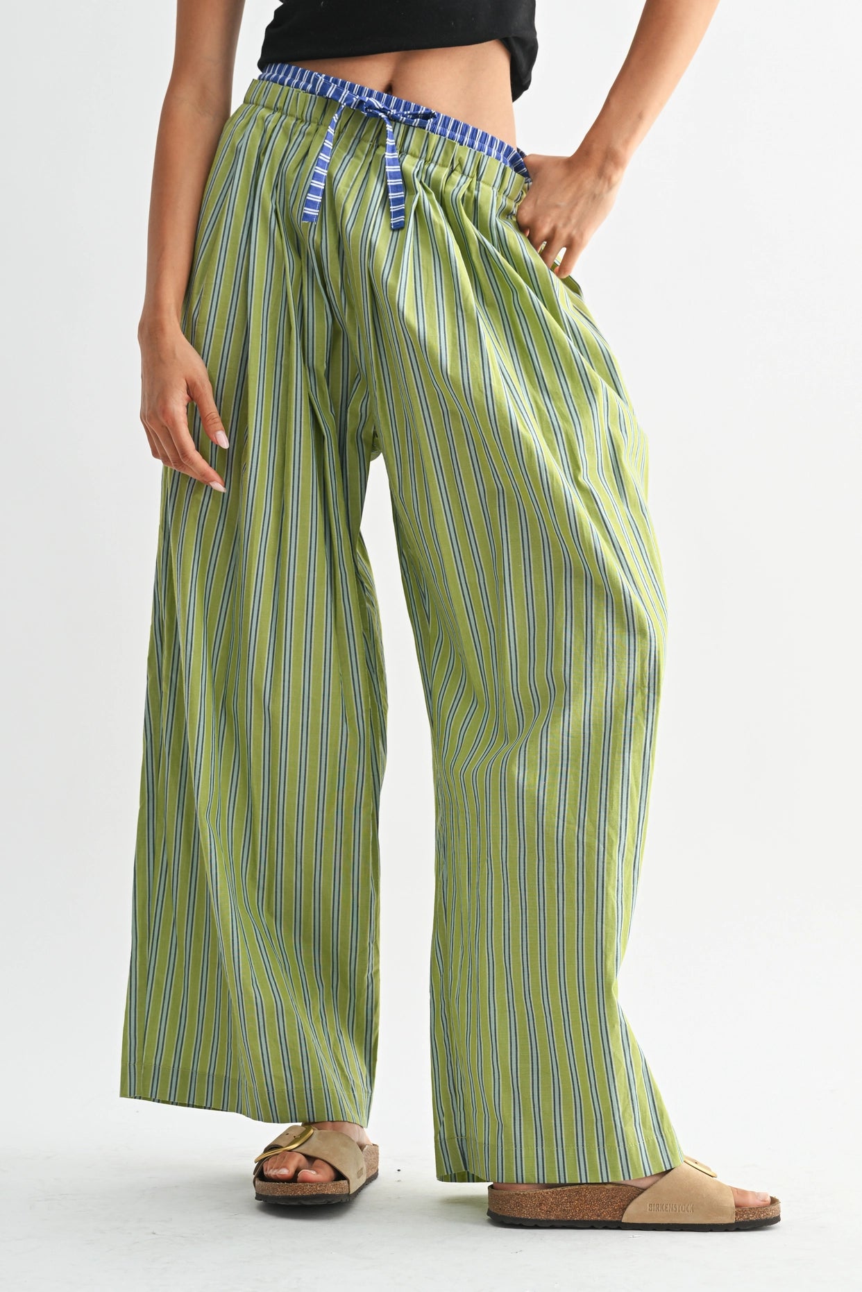 Striped Wide Leg Cotton Trousers