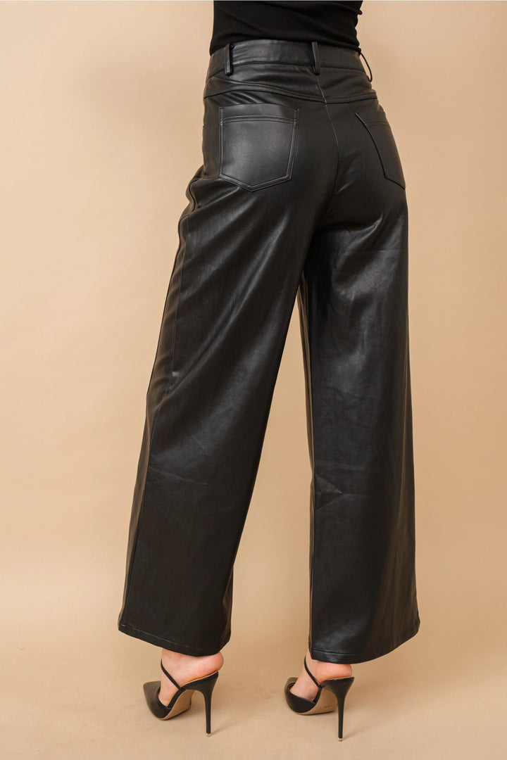 Wide Leg Faux Leather Jeans