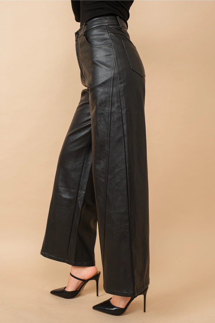 Wide Leg Faux Leather Jeans