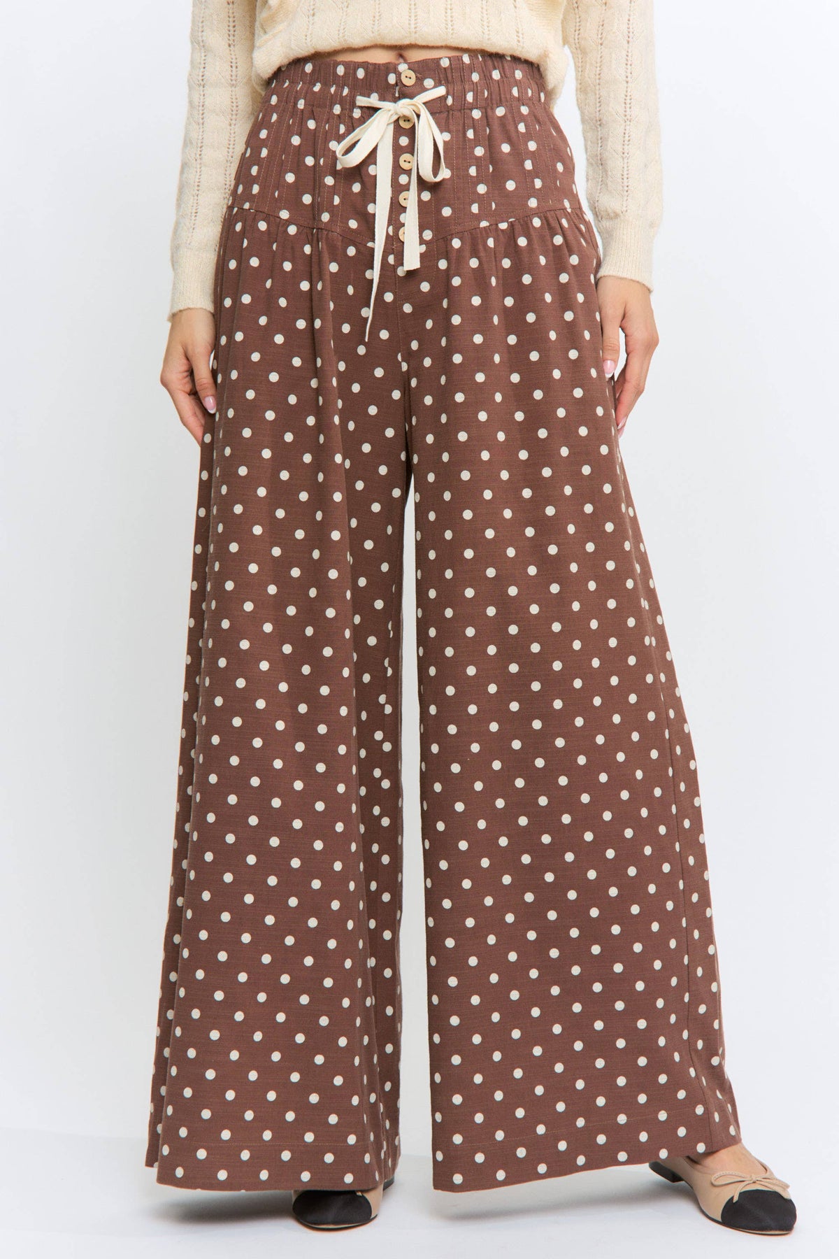 Polka Dot Wide Leg Pants with Elastic Waist