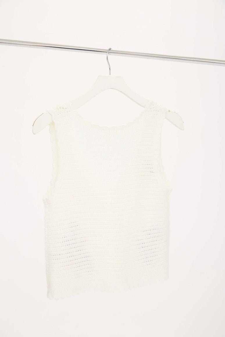 Floral Embroidery Front Tie Crochet Vest