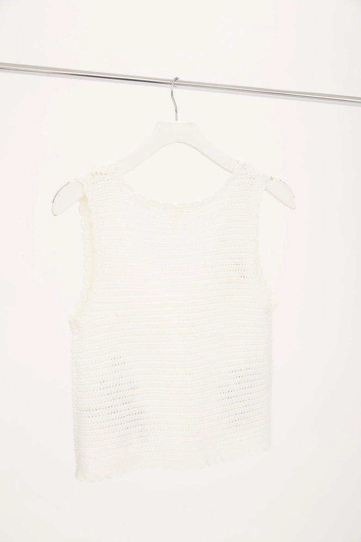 Floral Embroidery Front Tie Crochet Vest