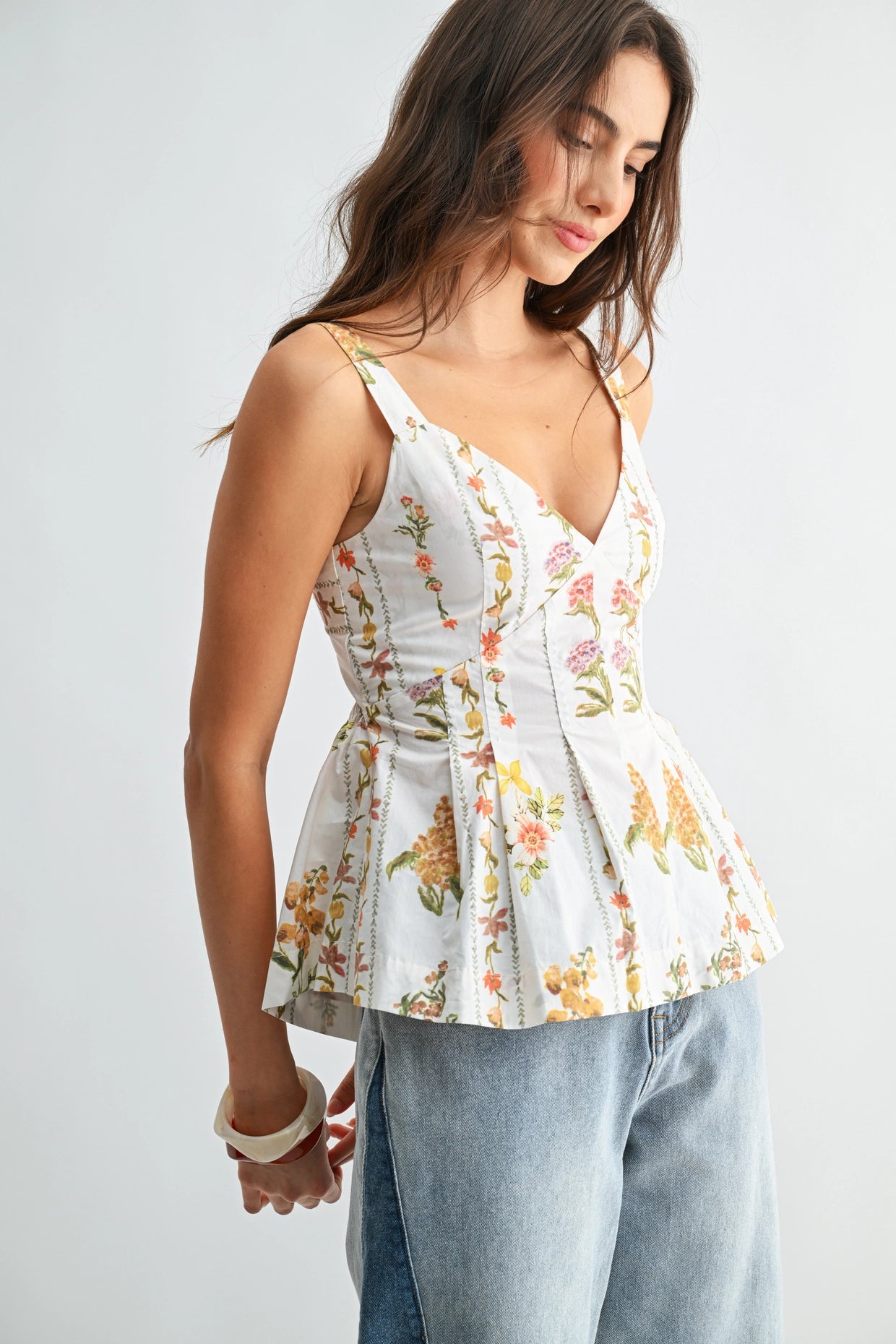 Floral Print Cotton Peplum Top