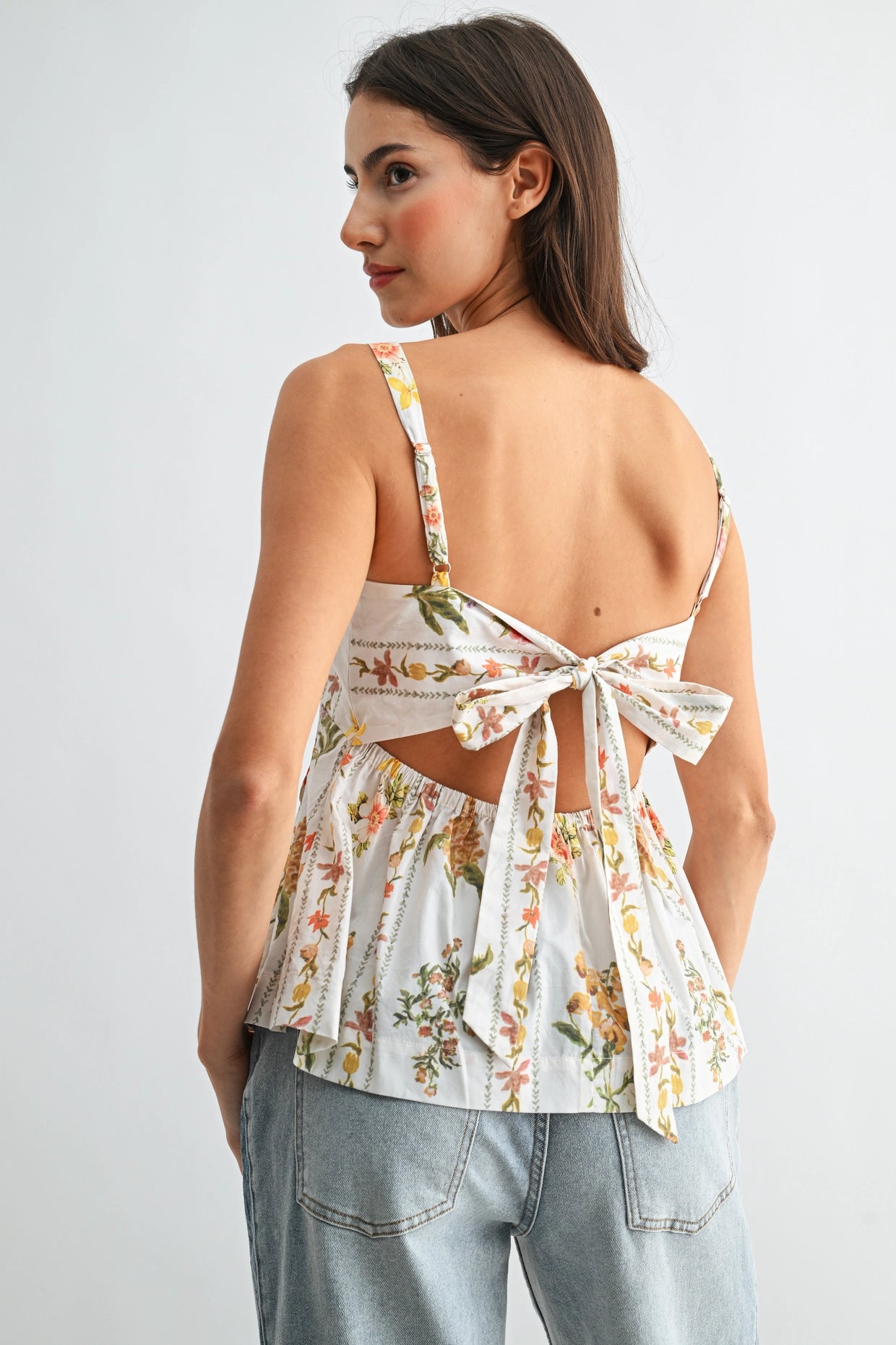 Floral Print Cotton Peplum Top