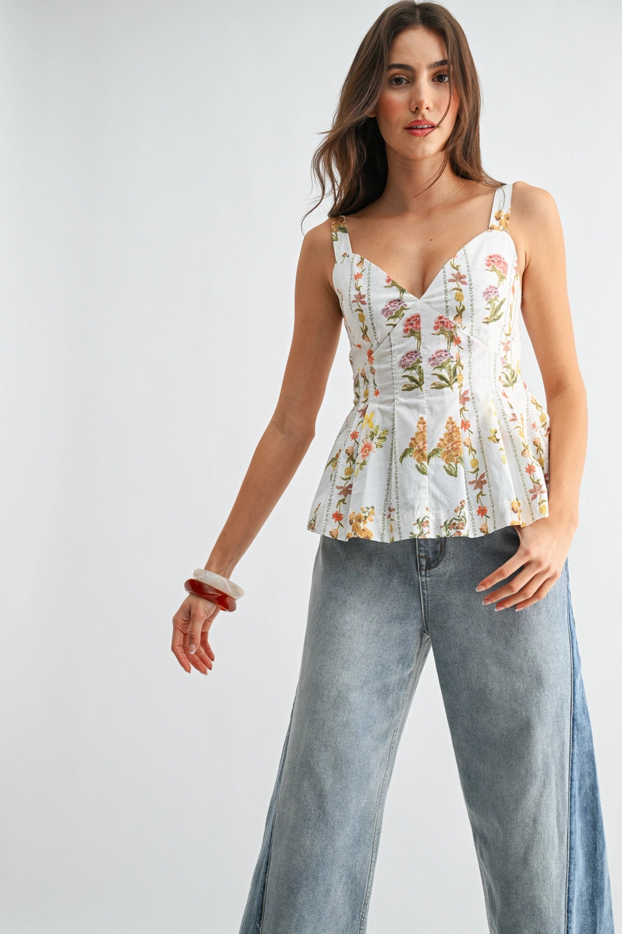 Floral Print Cotton Peplum Top