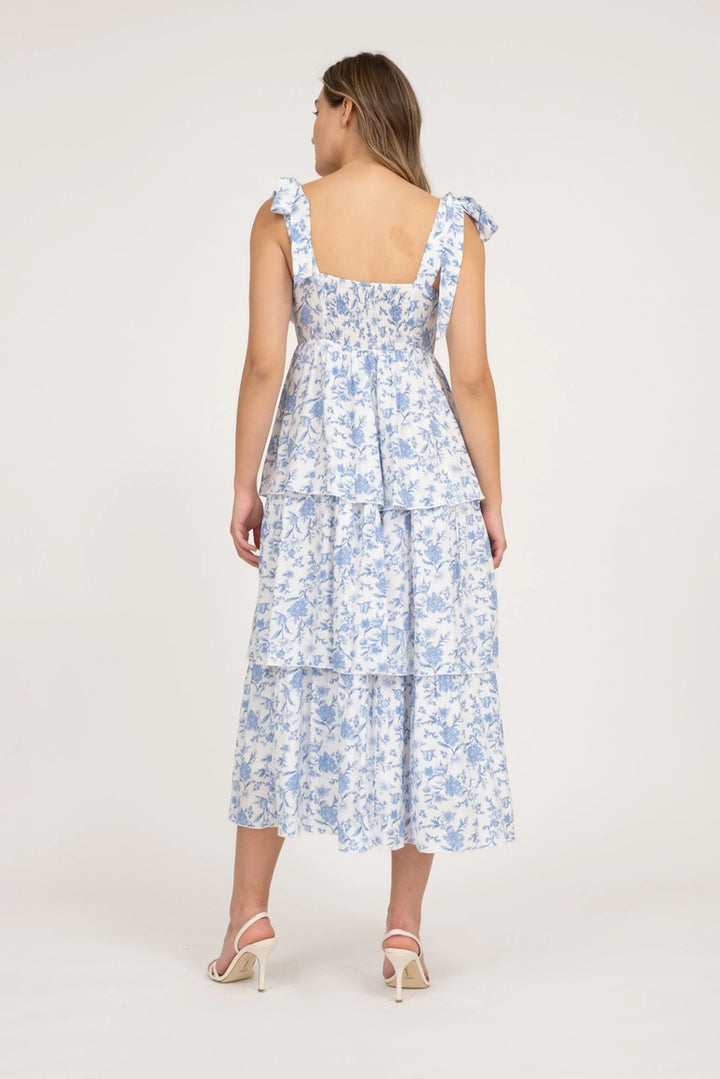 Floral Tie Strap Ruffle Tiered Midi Dress