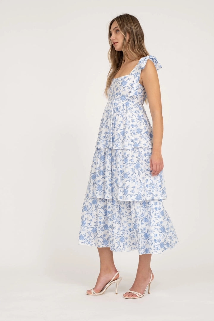 Floral Tie Strap Ruffle Tiered Midi Dress