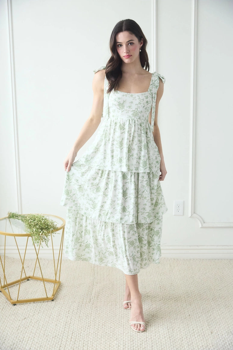 Floral Tie Strap Ruffle Tiered Midi Dress