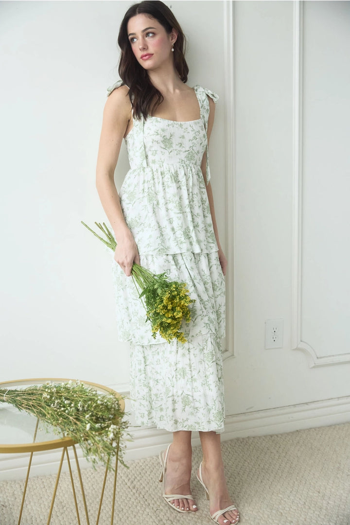 Floral Tie Strap Ruffle Tiered Midi Dress