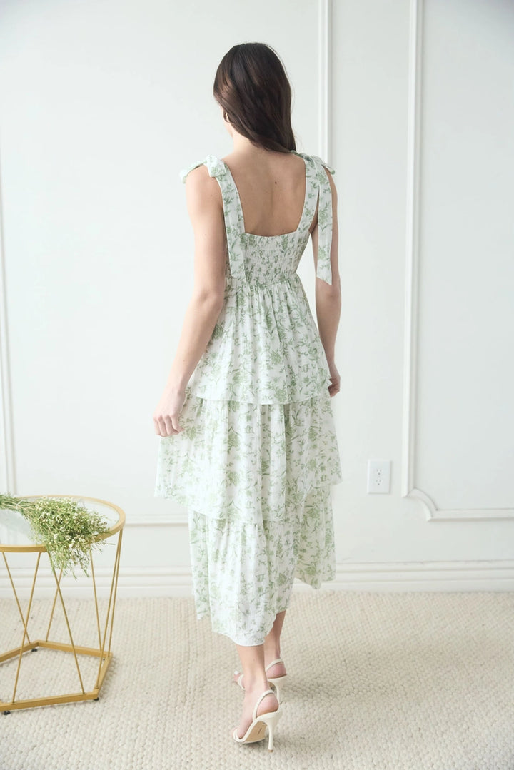 Floral Tie Strap Ruffle Tiered Midi Dress