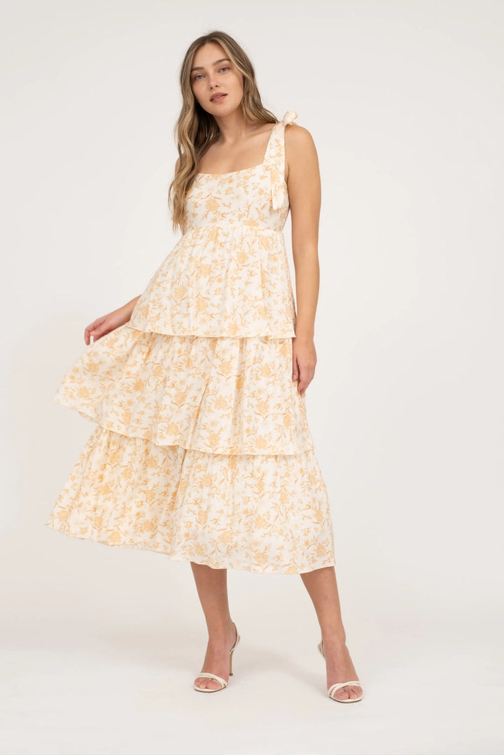 Floral Tie Strap Ruffle Tiered Midi Dress