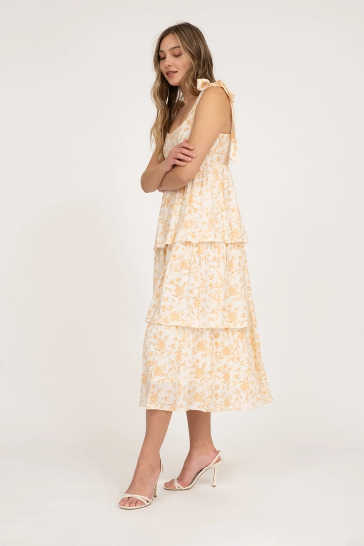 Floral Tie Strap Ruffle Tiered Midi Dress