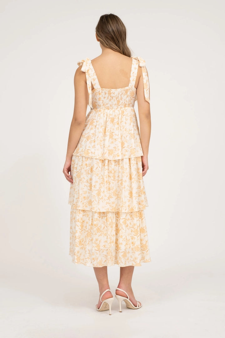 Floral Tie Strap Ruffle Tiered Midi Dress