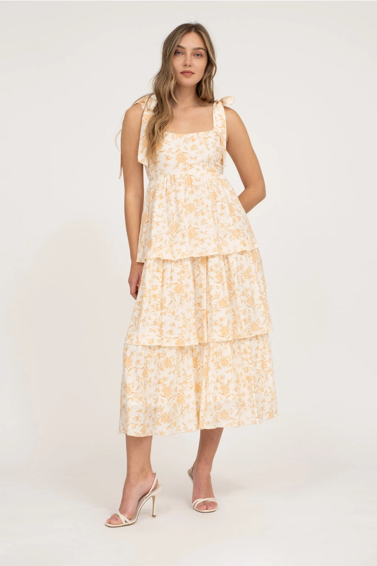 Floral Tie Strap Ruffle Tiered Midi Dress