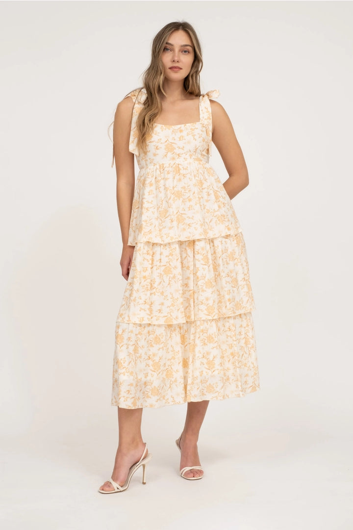 Floral Tie Strap Ruffle Tiered Midi Dress