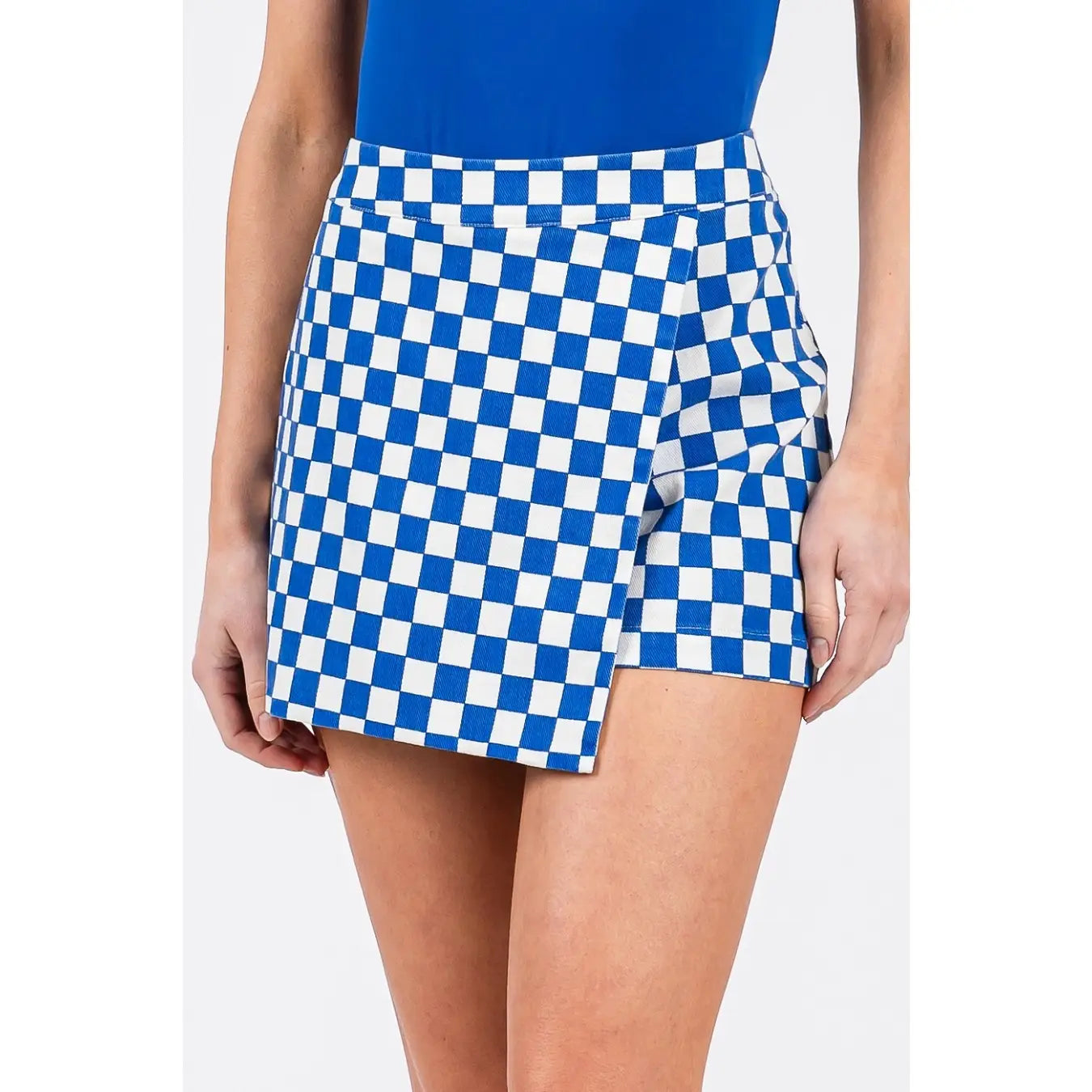 Game Day Blue Checkerboard Wrap Skirt