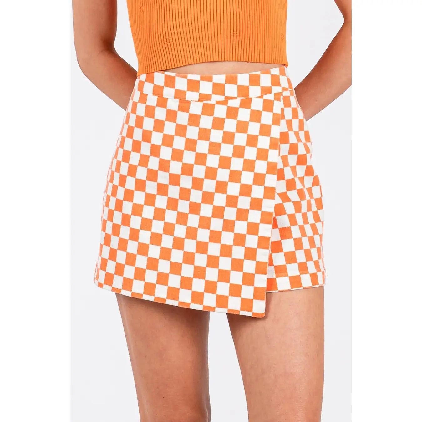 Game Day Orange Checkerboard Wrap Skirt