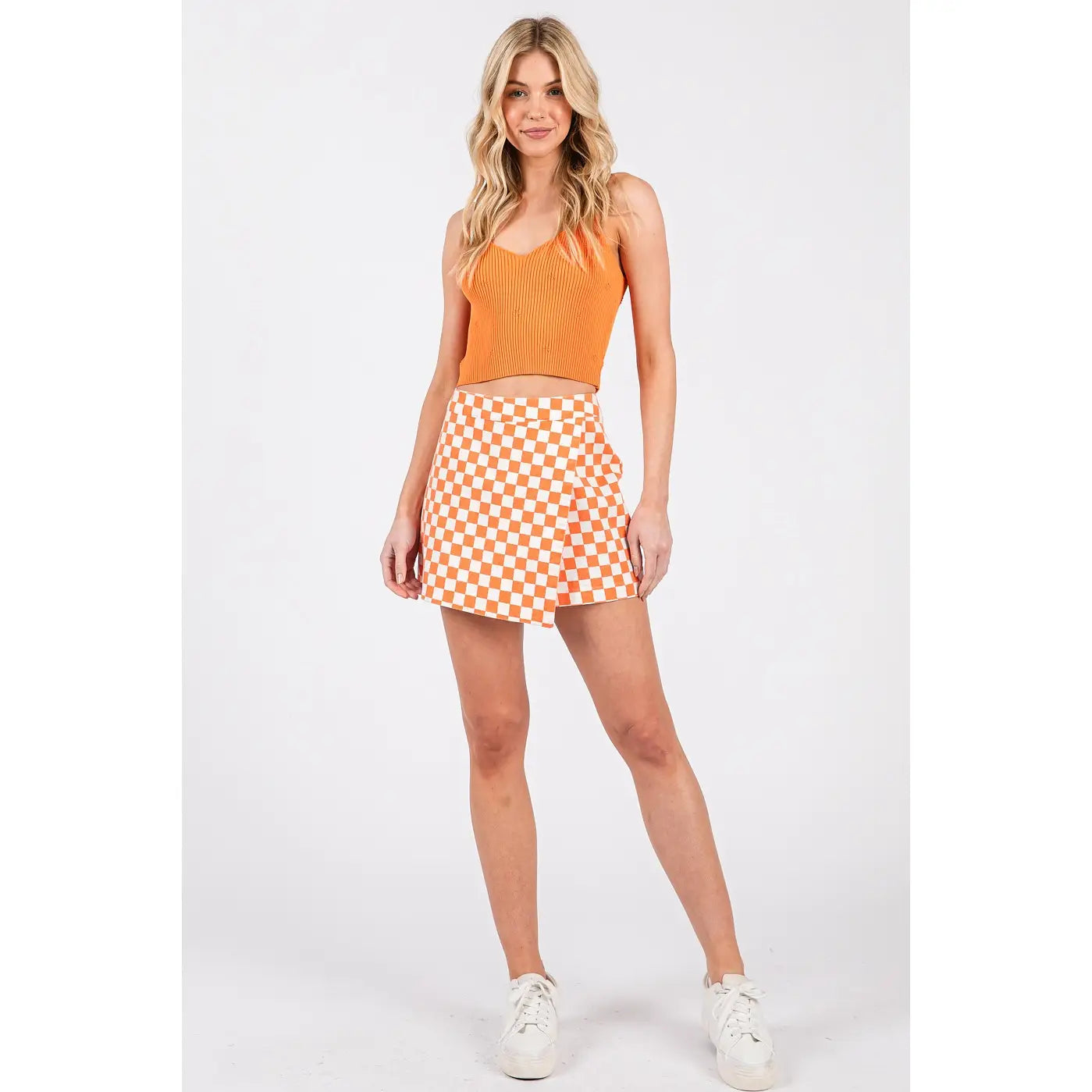 Game Day Orange Checkerboard Wrap Skirt