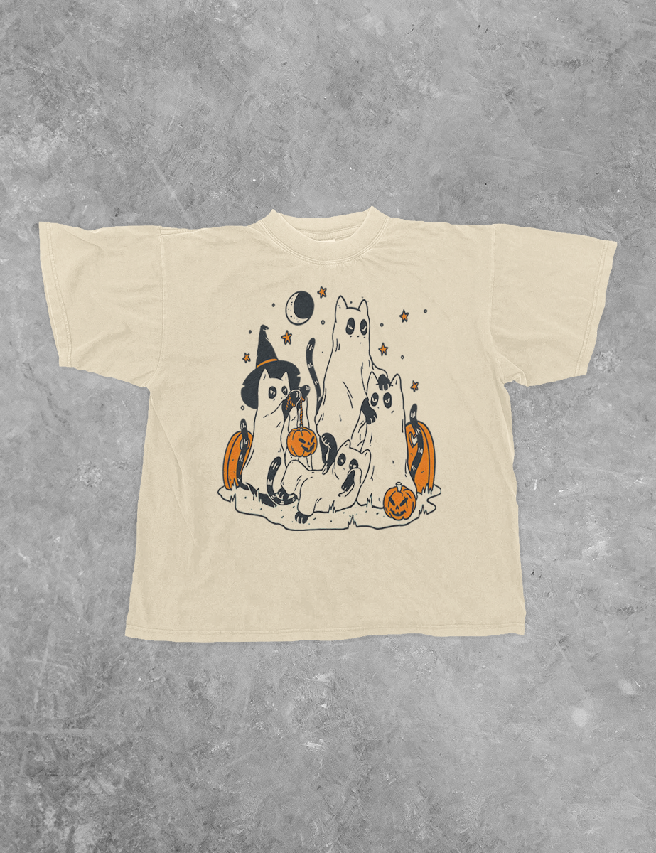 Underground Original Design: Spooky Black Cats Boxy Cotton T-Shirt