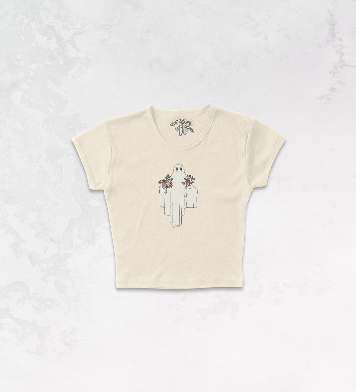 Underground Original Design: Ghost Holding Flowers Micro-Ribbed Baby Tee