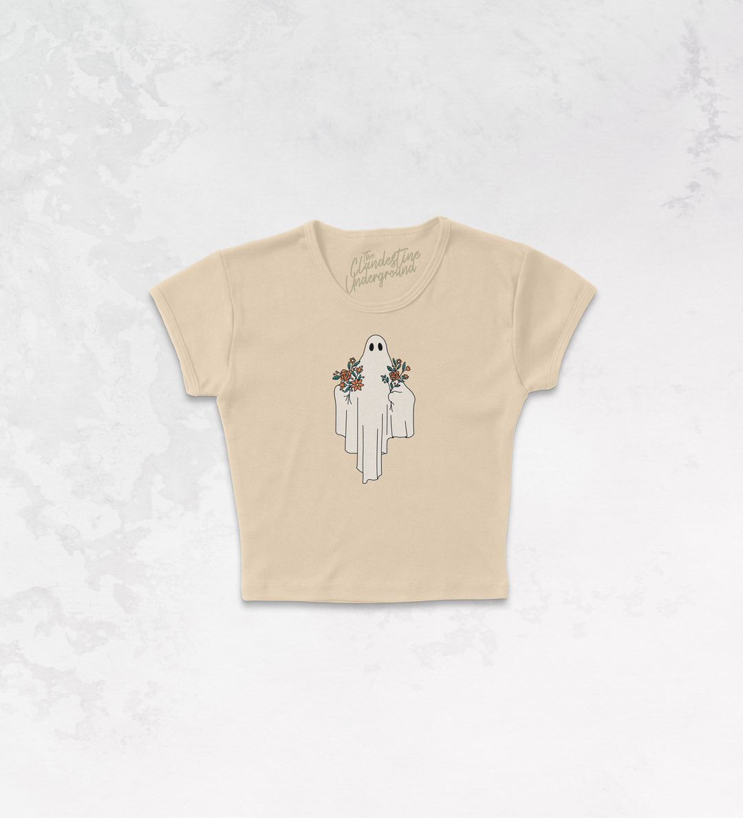 Underground Original Design: Ghost Holding Flowers Micro-Ribbed Baby Tee