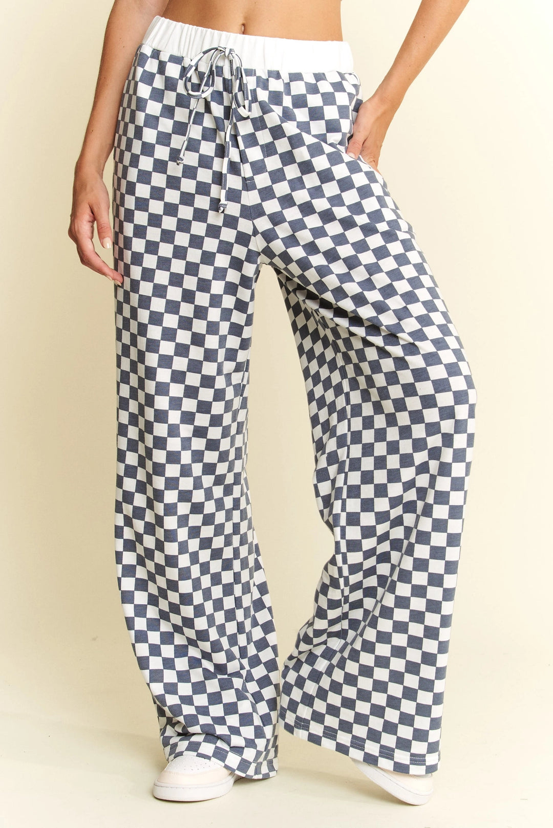 Checkered Print Wide Leg Boxer Pants