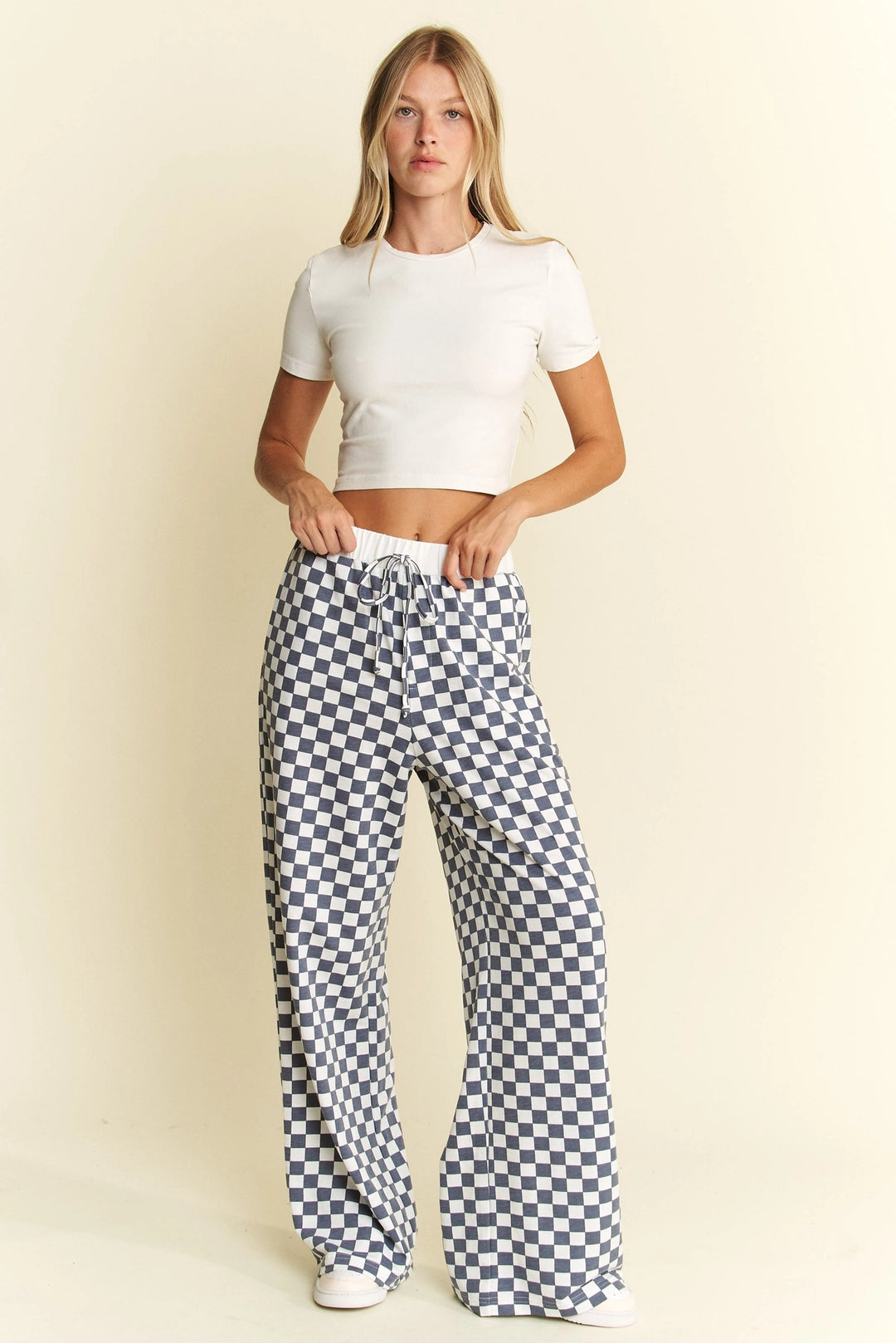 Checkered Print Wide Leg Boxer Pants