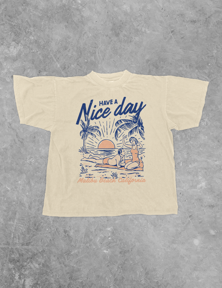 Underground Original Design: Have A Nice Day, Malibu Beach Boxy Cotton TShirt
