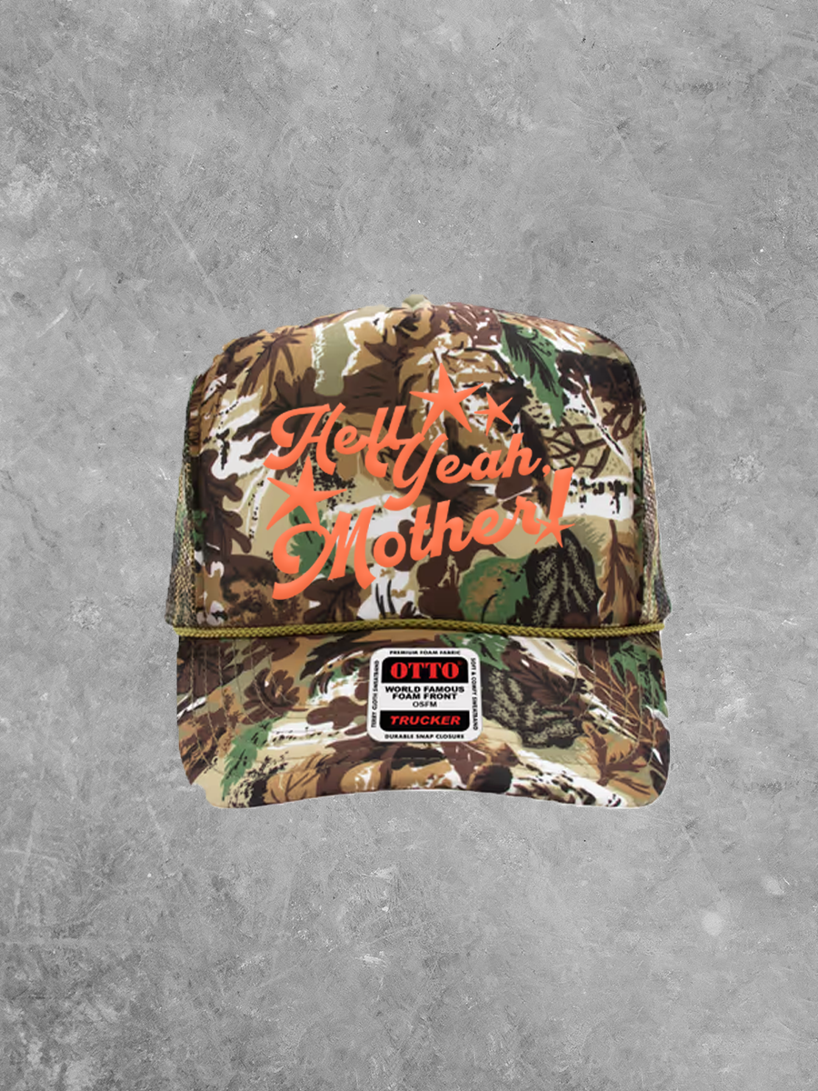 Hell Yeah Mother, Star Detail Coral Puff Trucker Hat