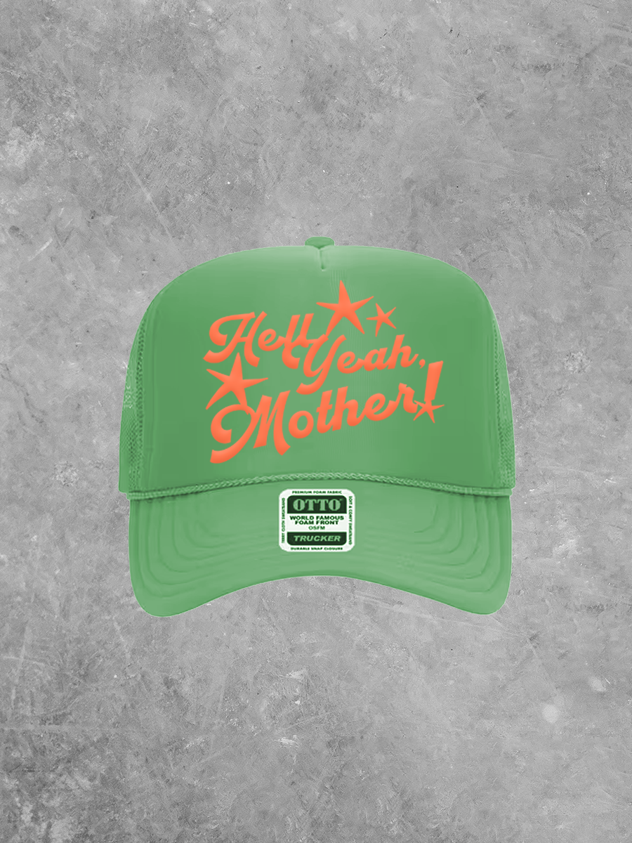Hell Yeah Mother, Star Detail Coral Puff Trucker Hat