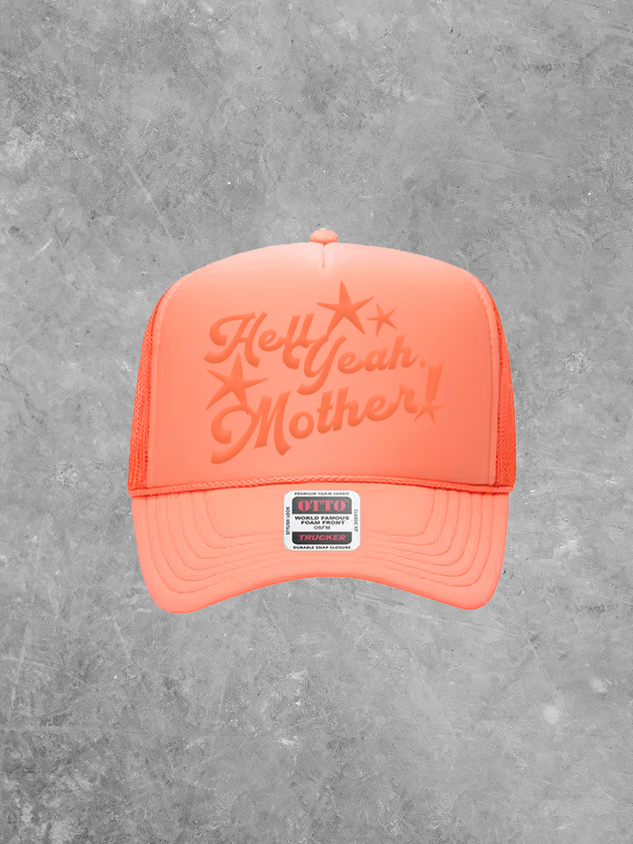 Hell Yeah Mother, Star Detail Coral Puff Trucker Hat