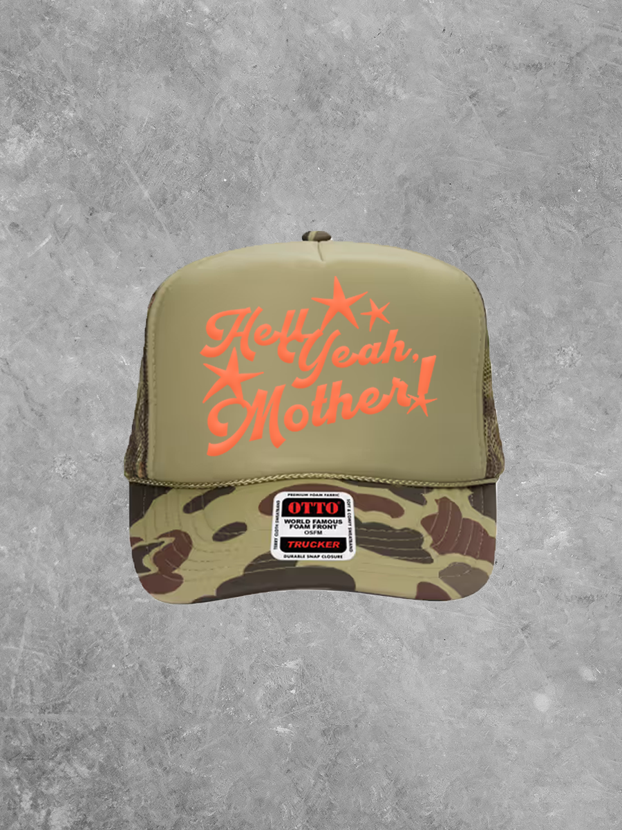 Hell Yeah Mother, Star Detail Coral Puff Trucker Hat