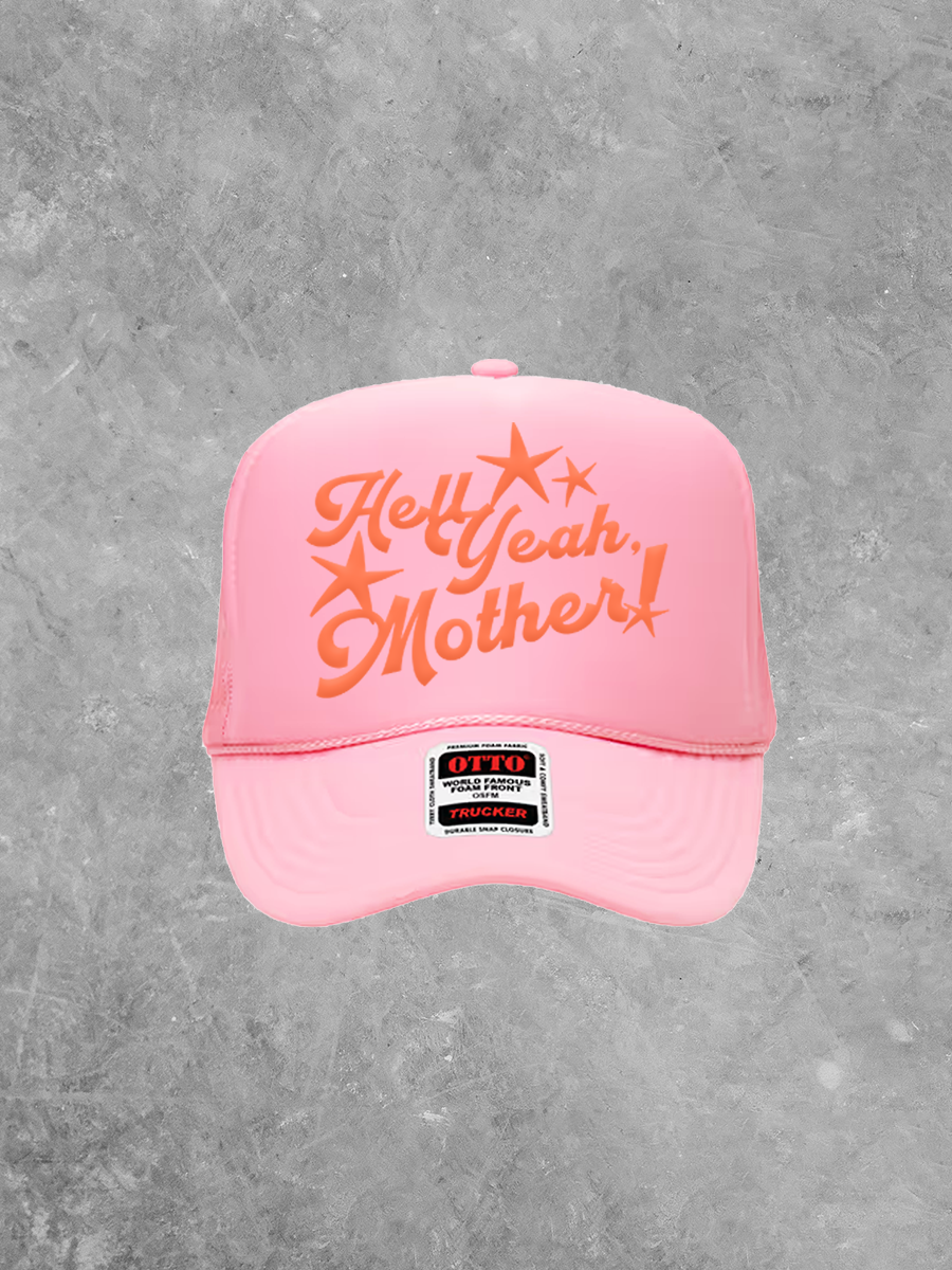 Hell Yeah Mother, Star Detail Coral Puff Trucker Hat