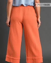 Cotton Gauzey Raw Hem Pants | Curvy
