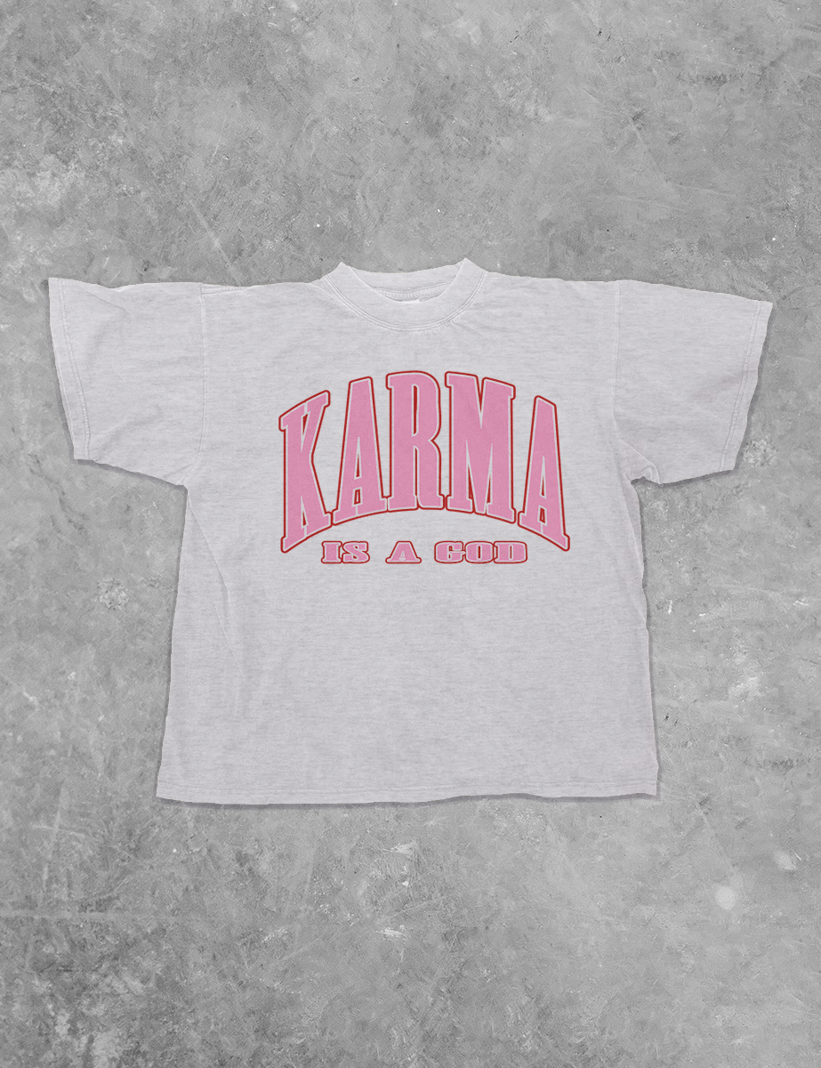 Underground Original Design: Karma is a God Boxy Cotton T-Shirt (Red/Pink)