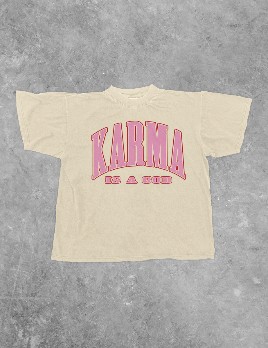 Underground Original Design: Karma is a God Boxy Cotton T-Shirt (Red/Pink)