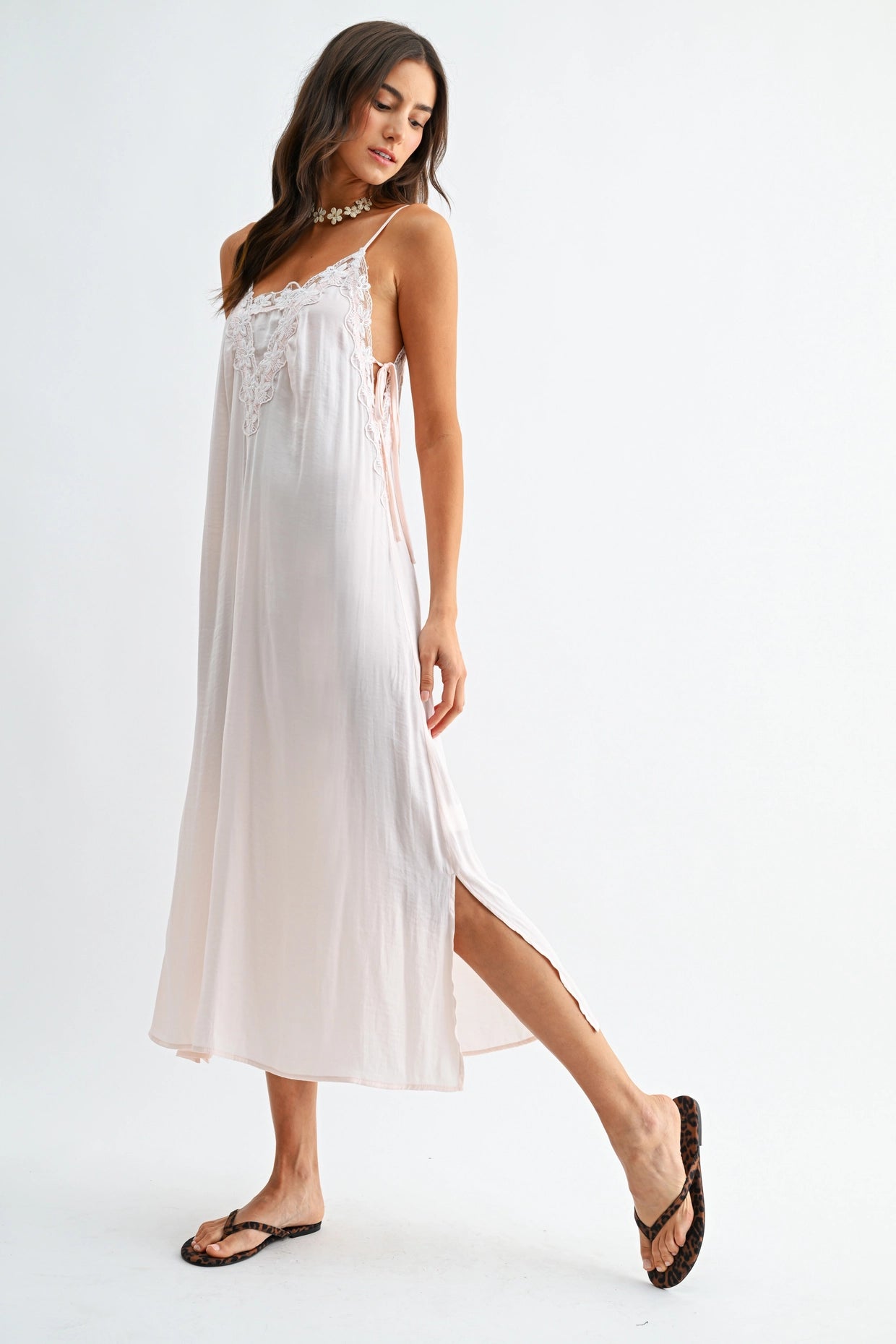 Lace-Trimmed Silky Slip Dress