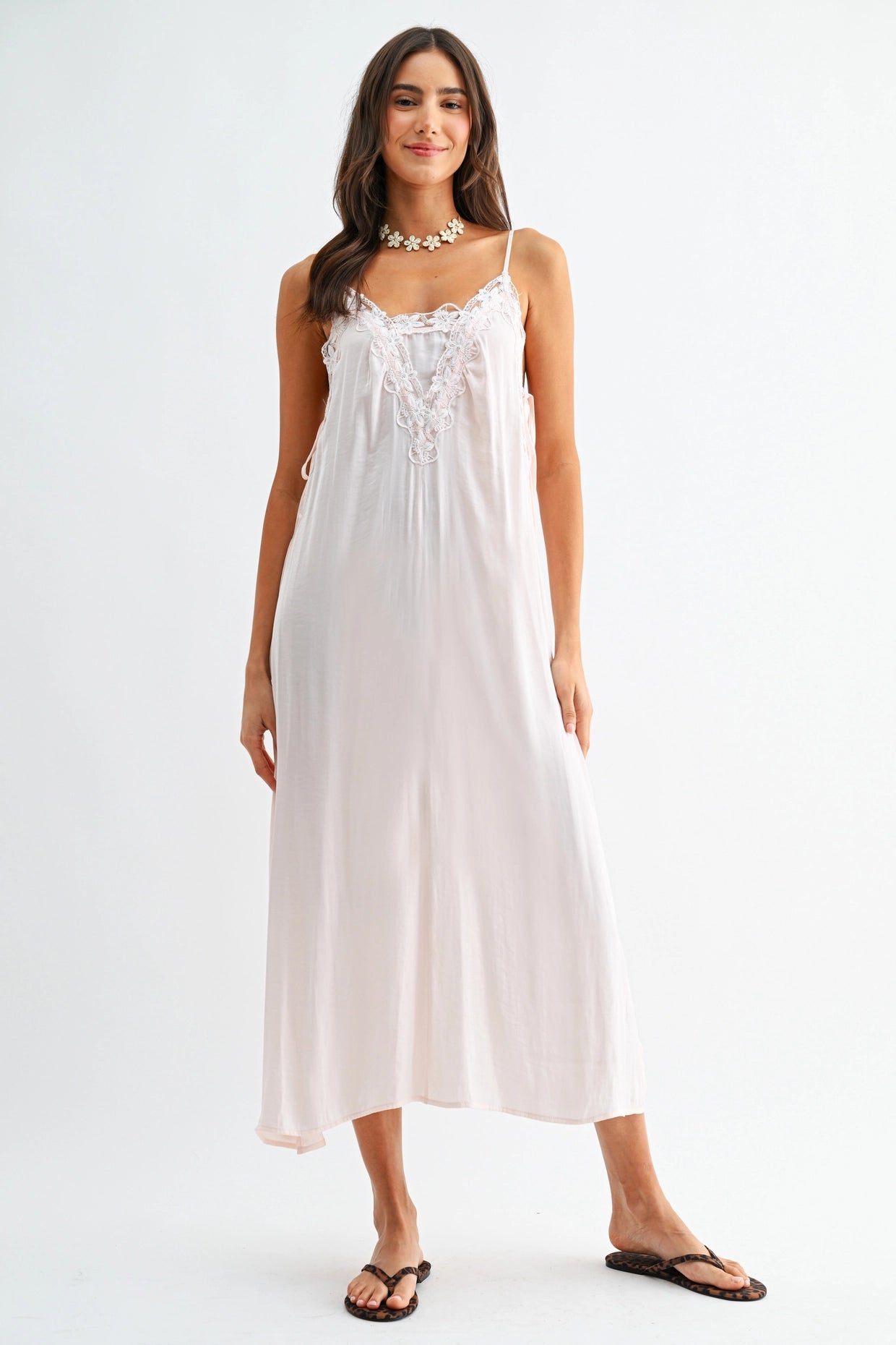 Lace-Trimmed Silky Slip Dress