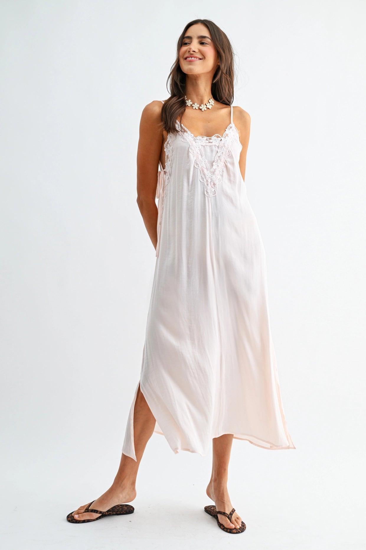 Lace-Trimmed Silky Slip Dress