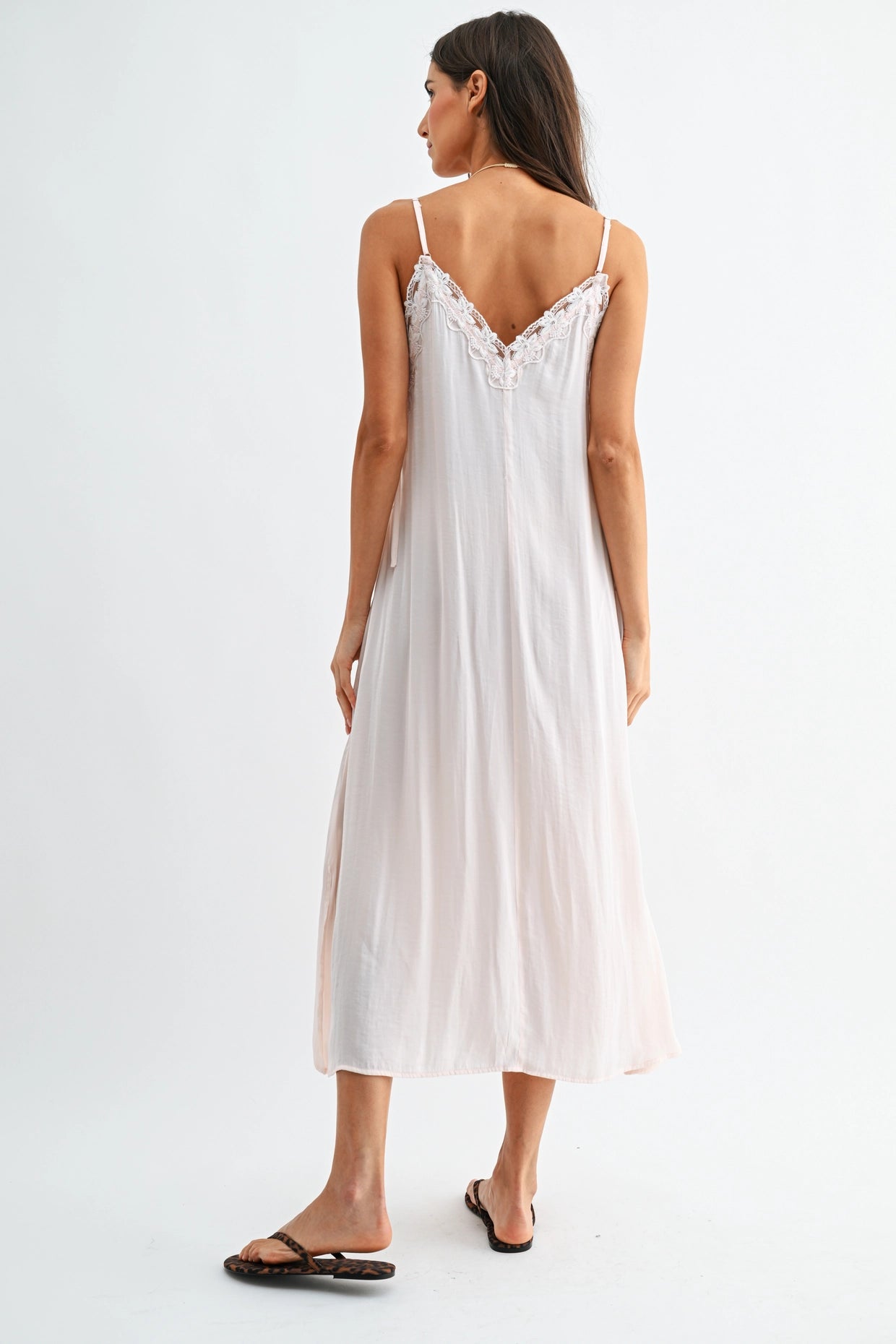 Lace-Trimmed Silky Slip Dress