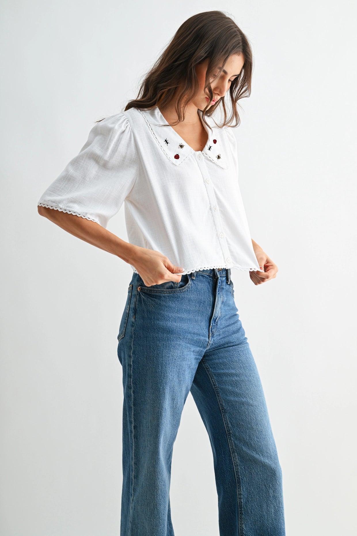 Ladybug Embroidered Cotton Blouse