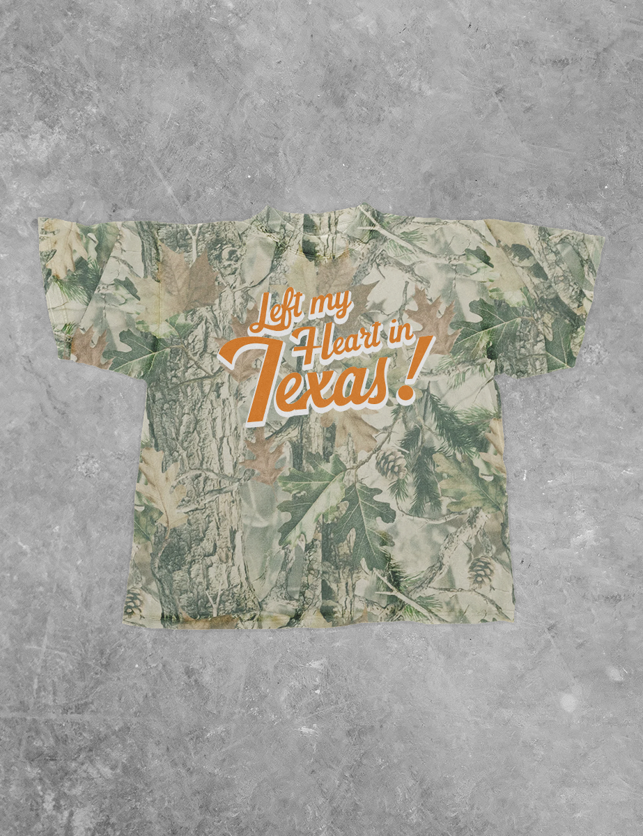 Underground Original Design: Left My Heart in Texas Camo Boxy Cotton TShirt
